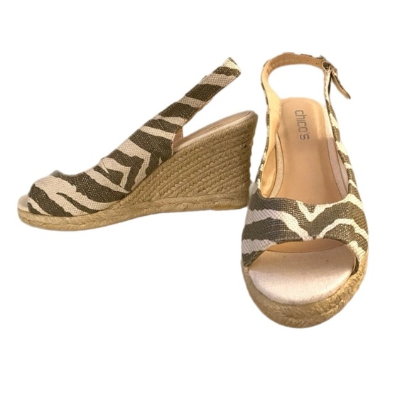CHICO’S Zebra Print Sandals Women’s Simon Espadrille Wedge Slingback Heels 9 - Picture 1 of 14